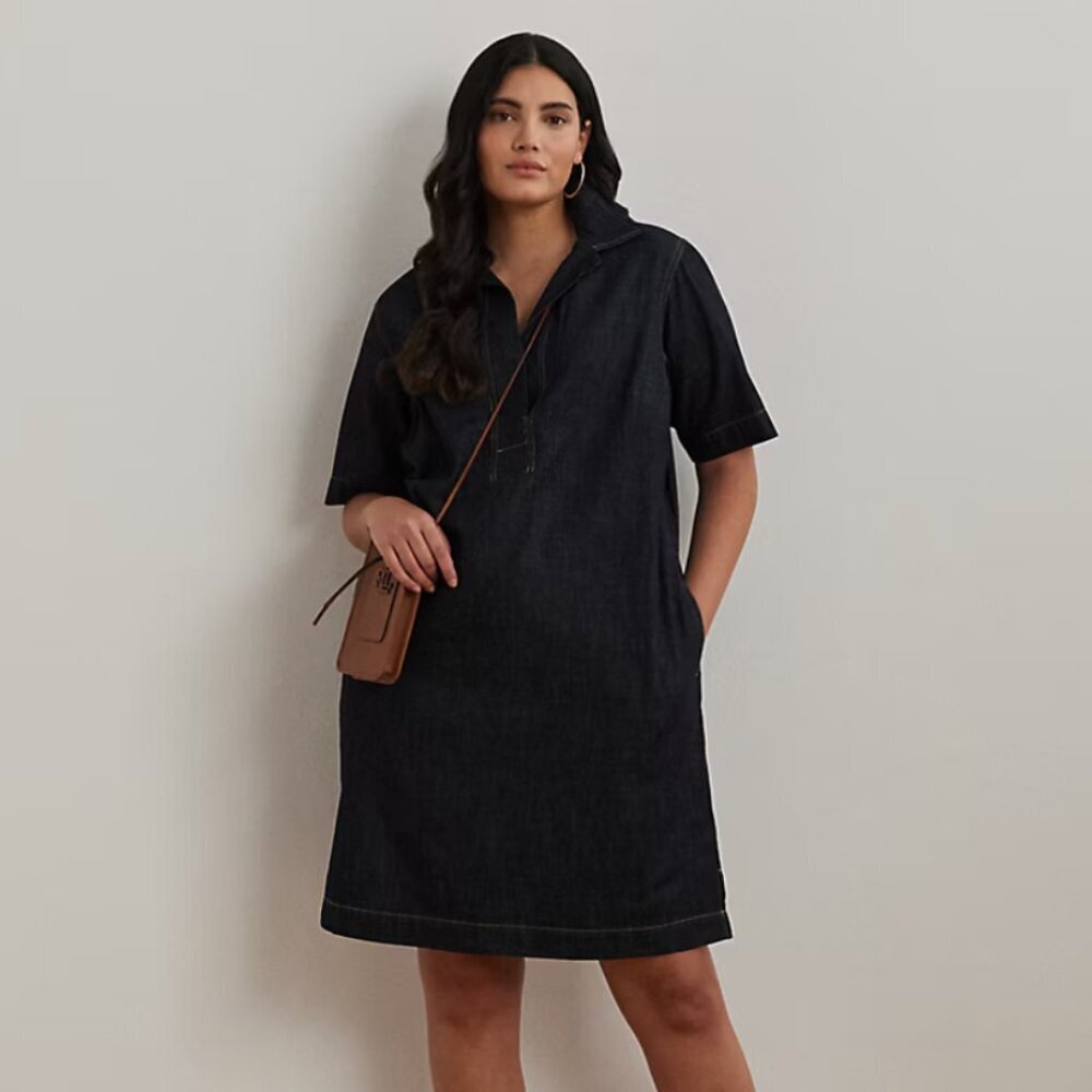 NWT Lauren Ralph Lauren Black Label Denim Shift Shirt Dress in Indigo Blue, XXL - Picture 3 of 12